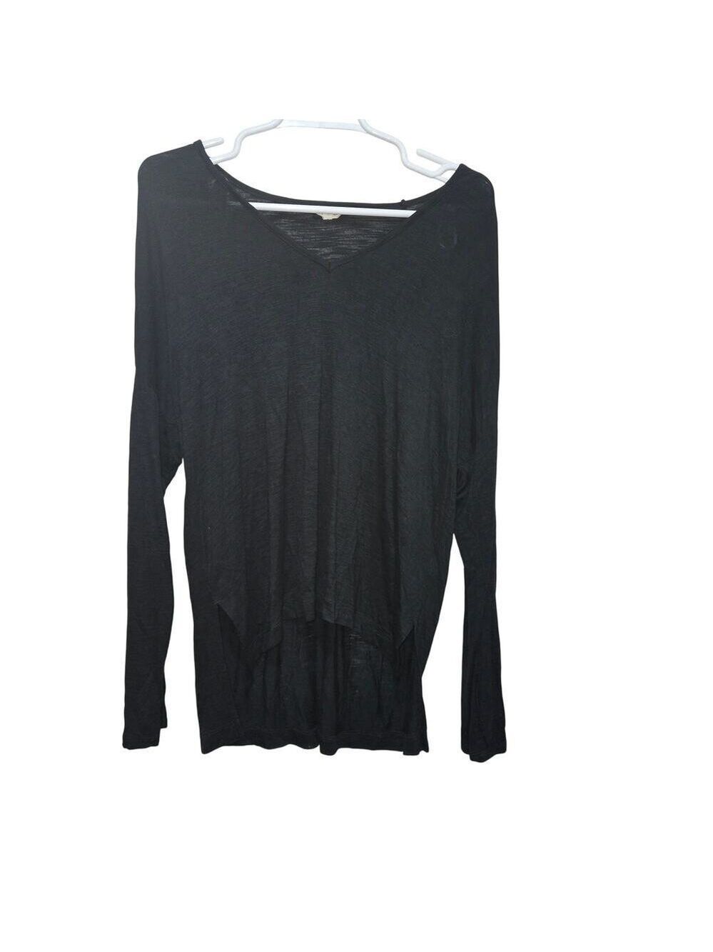 Madewell F8426 Black Slub Knit V Neck Long Sleeve Tee Large Relaxed Fit